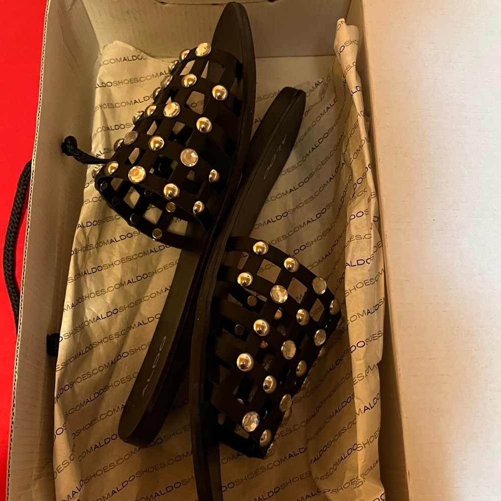 ALDO Black Sandals with Silver , Clear Rhinestones - Picture 3 of 4